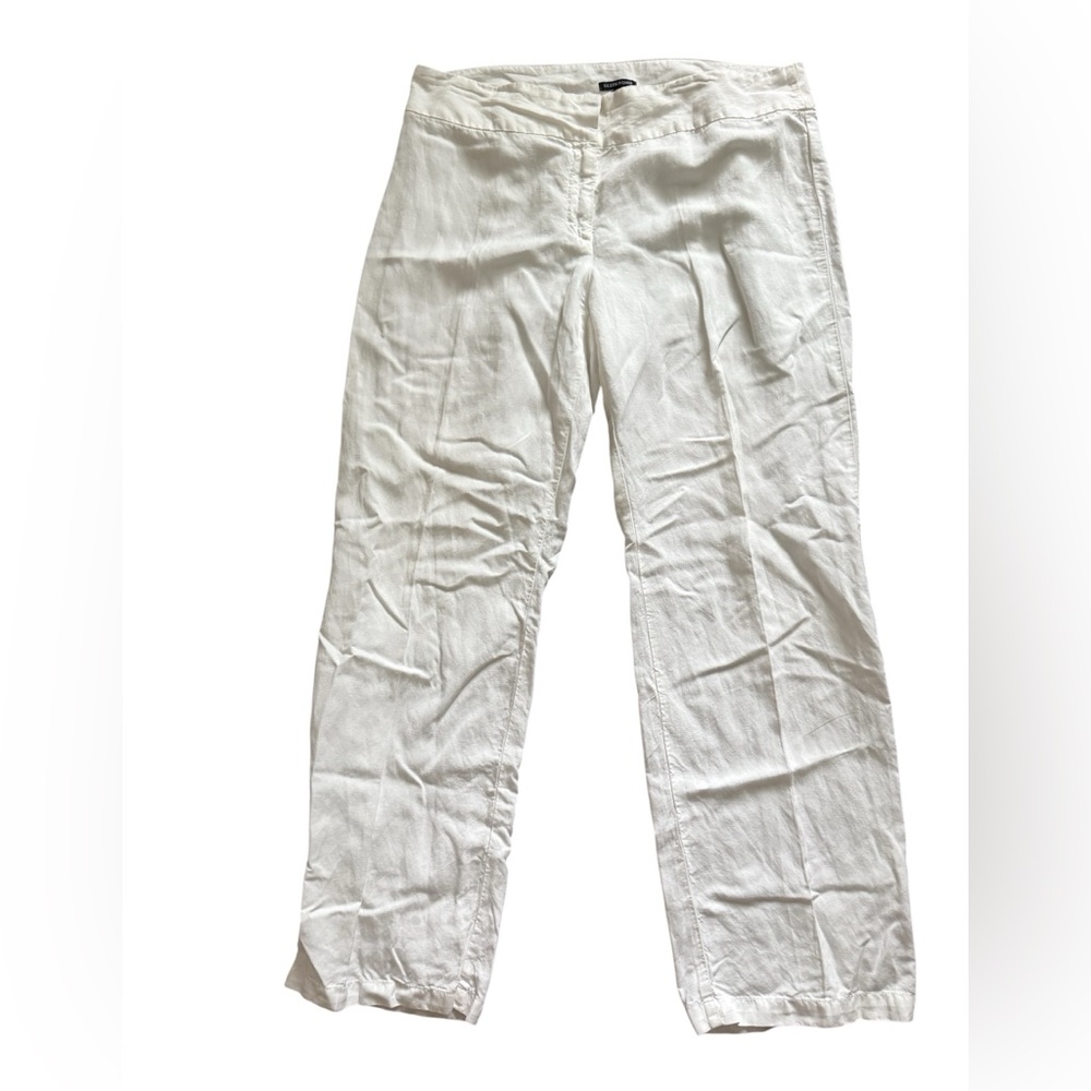 Lyocell linen blend white straight leg high rise pants